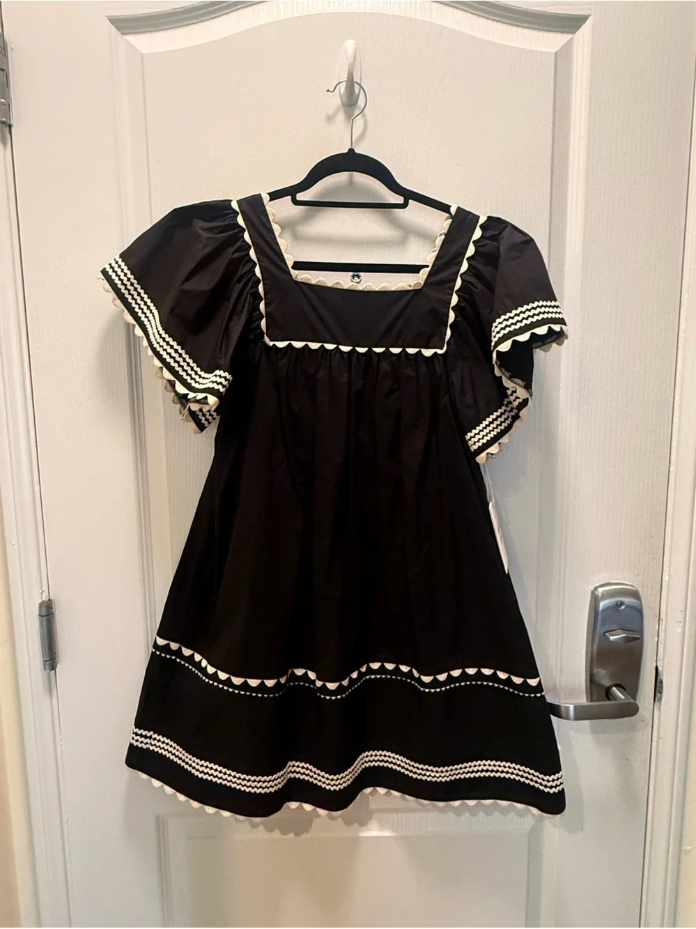 Maude Club Saylor Black Poplin Mini Dress Ruffle Trim Detail NWT Size S NWT - Picture 3 of 5